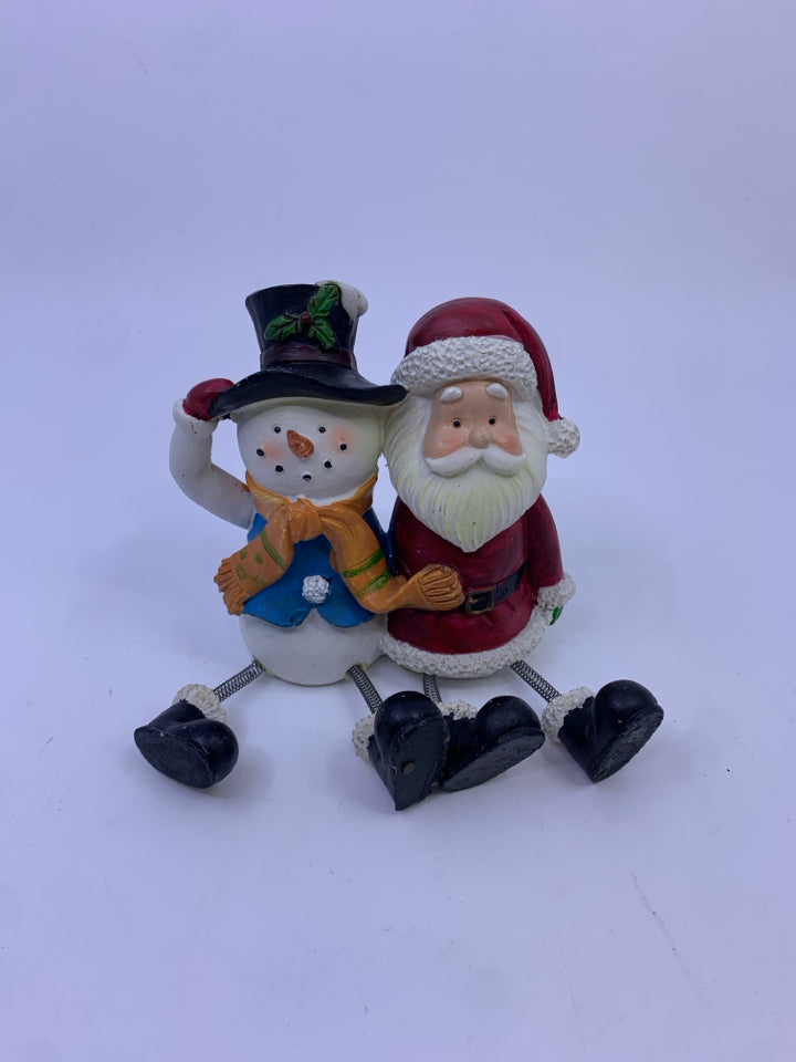 SHELF SITTING SANTA AND SNOWMAN.