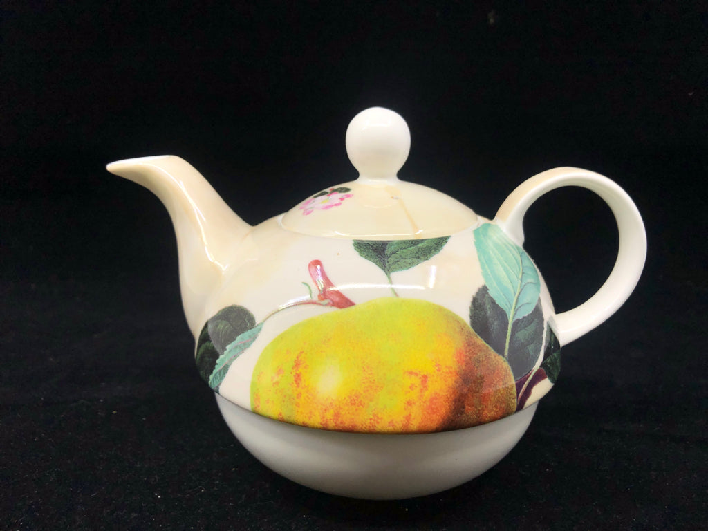 3PC PEAR TEA FOR ONE SET- TEA CUP, SAUCER, TEAPOT.