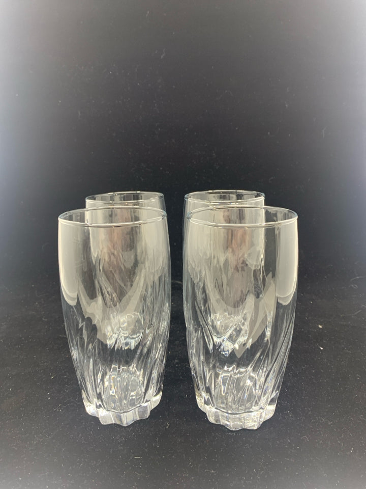 4 CUT GLASS TALL GLASSES.