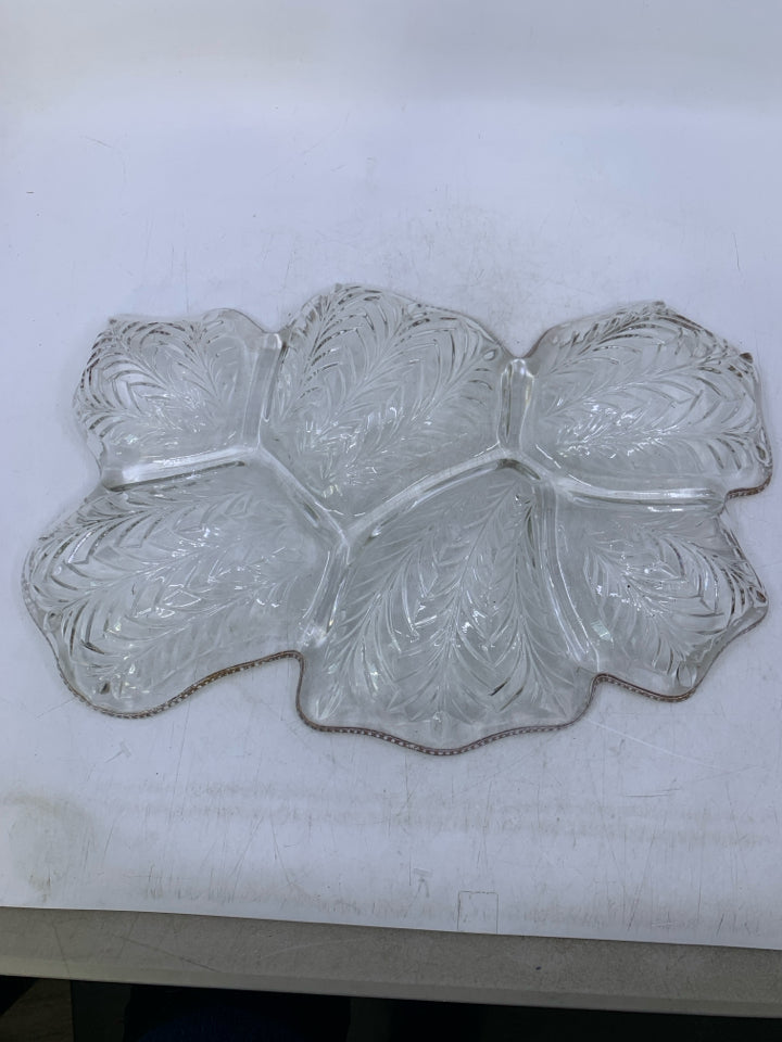 CLEAR GLASS W/ ETCHED LINES BEADED EDGE W/ GOLD.