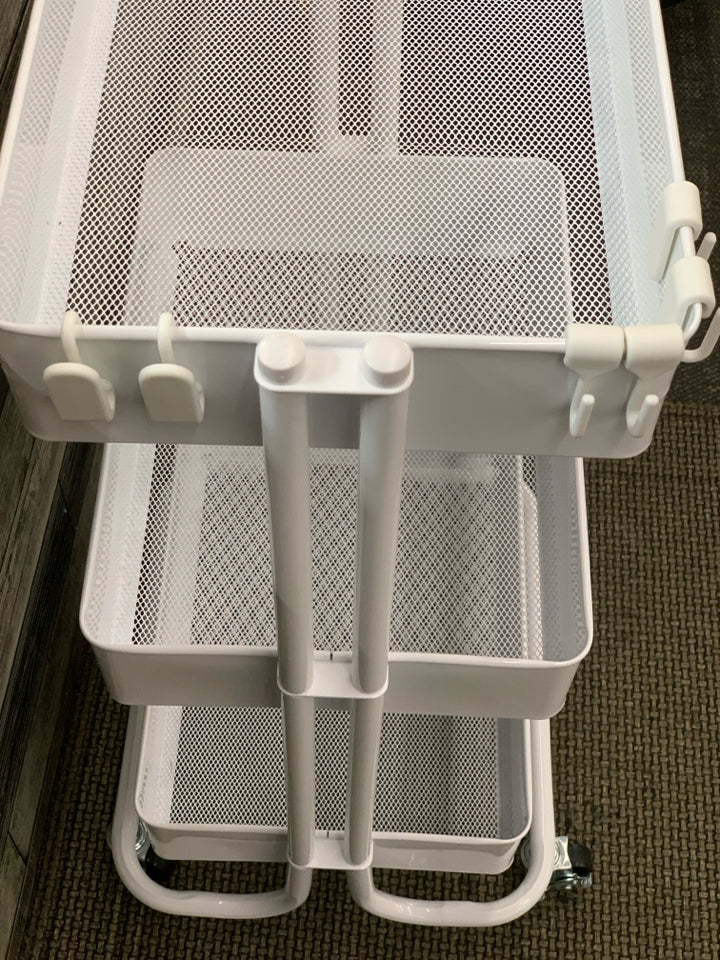 3 TIER WHITE METAL ROLLING CRAFT STORAGE CART.