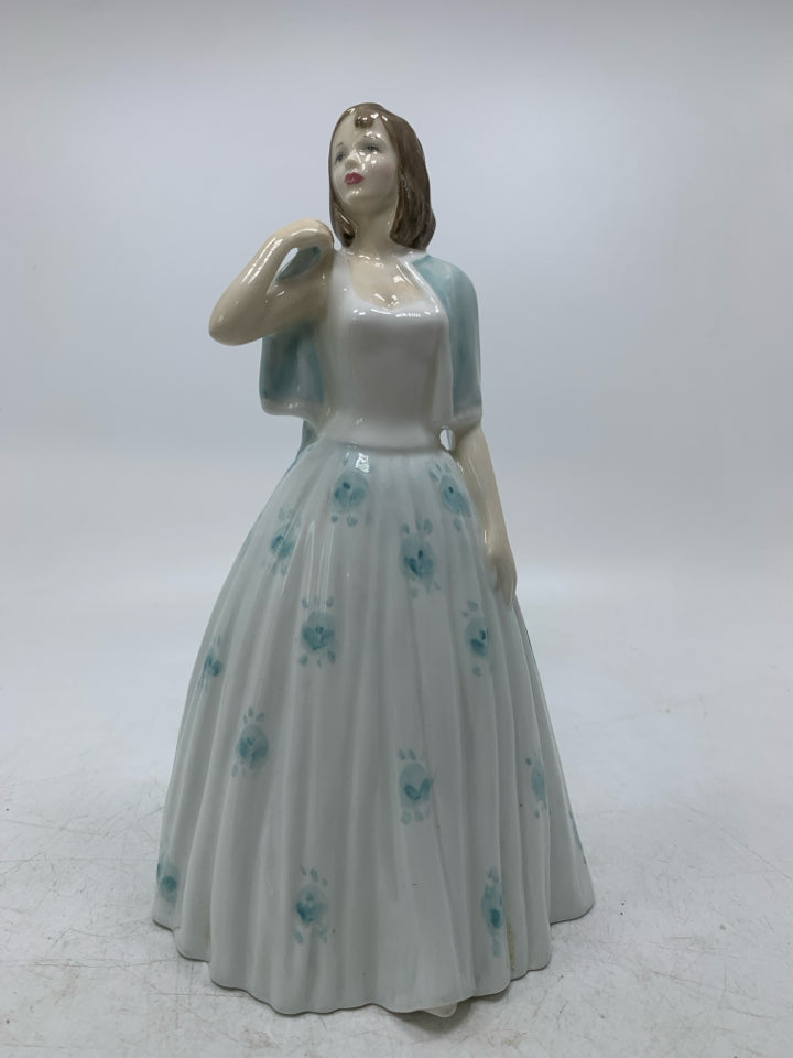 "ANGELA" PORCELAIN WOMAN IN BLUE FLOWER DRESS #HN 4405.