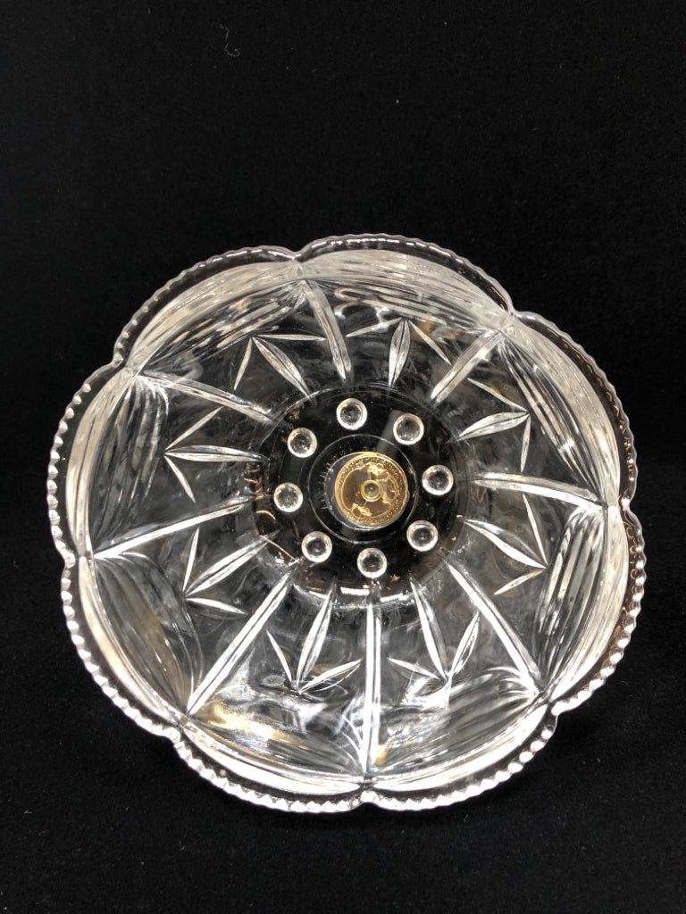 BLACK CERAMIC DESSERT STAND W/CUT GLASS LID.