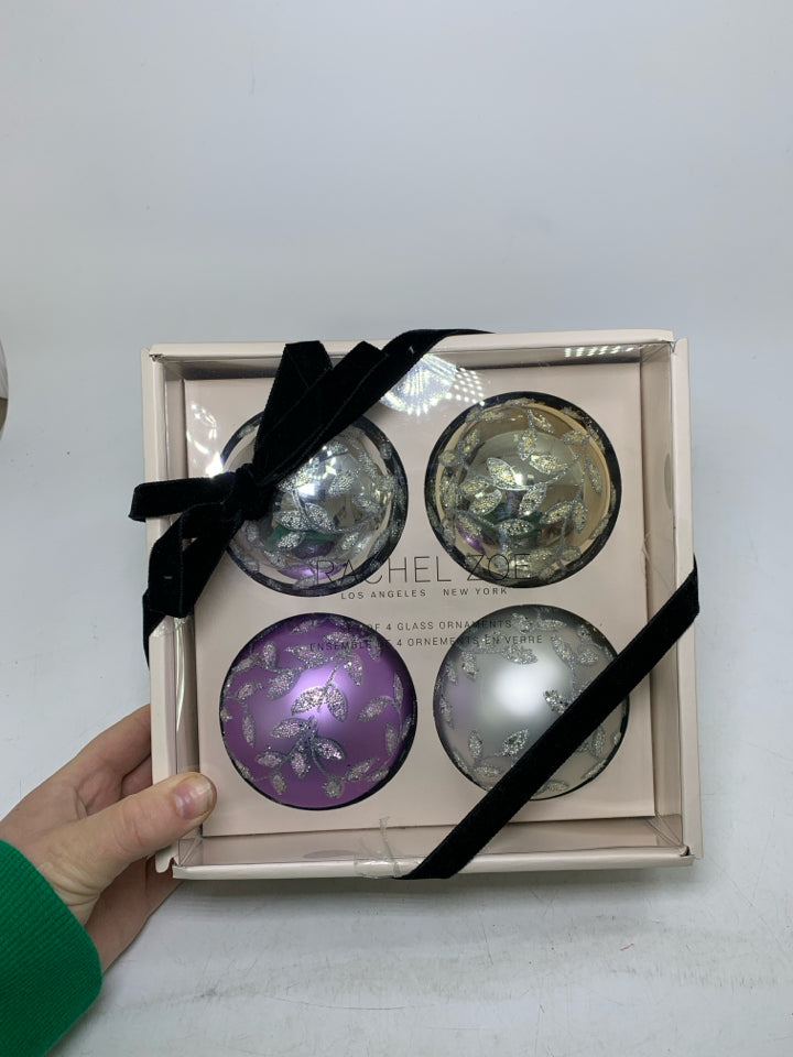 NIB 4 RACHEL ZOE GLASS ORNAMENTS.