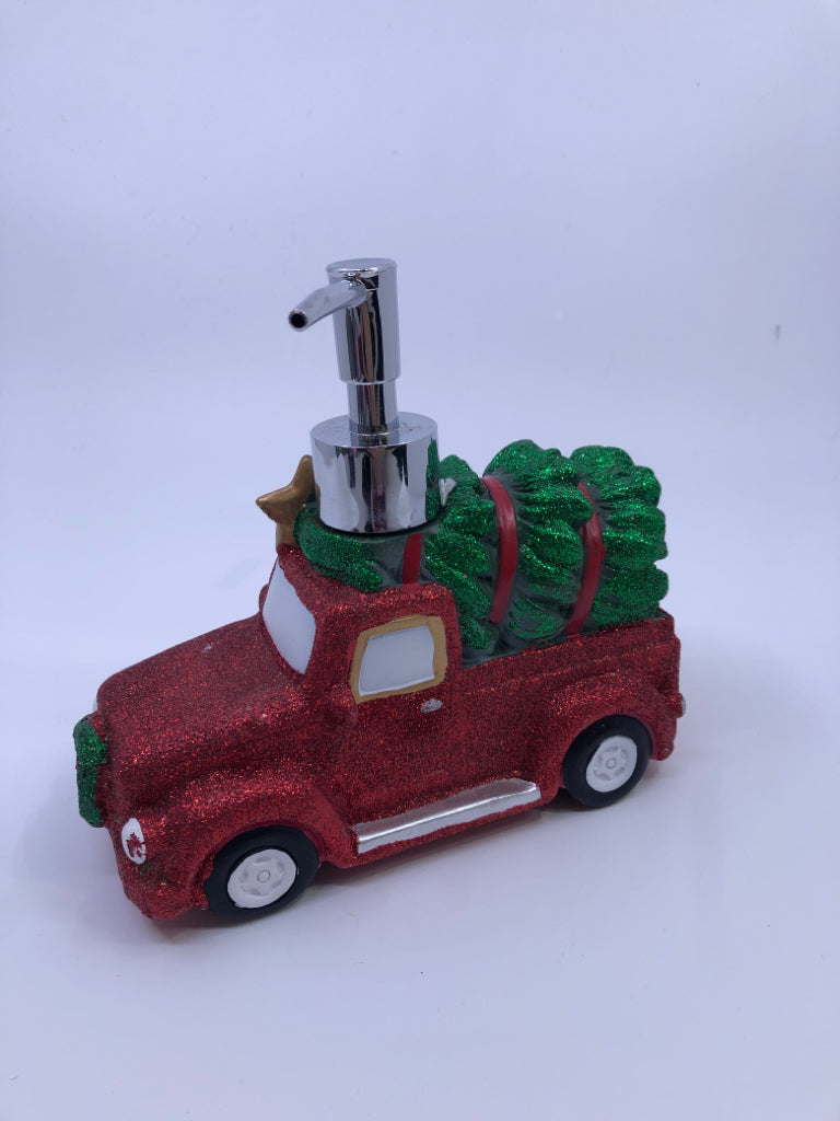 NWT GLITTER RED TRUCK HAND SOAP DISPENSER.