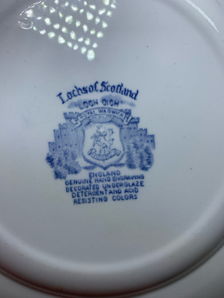 VTG LOCHS OF SCOTLAND BLUE/WHITE TRANSFERWARE PLATE.