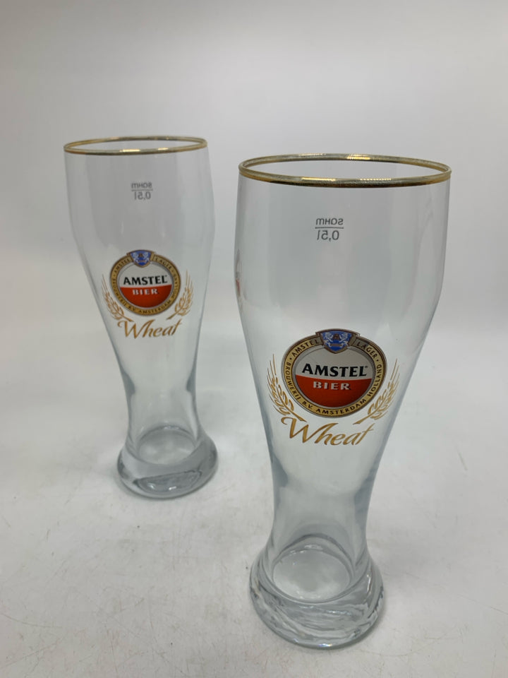 2 AMSTEL LAGER PILSNER GLASSES.