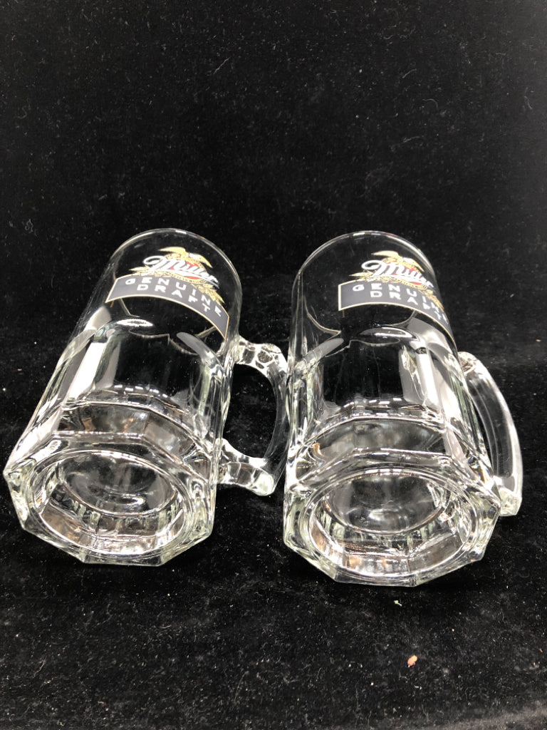 2 MILLER GENUINE DRAFT STEIN GLASSES.