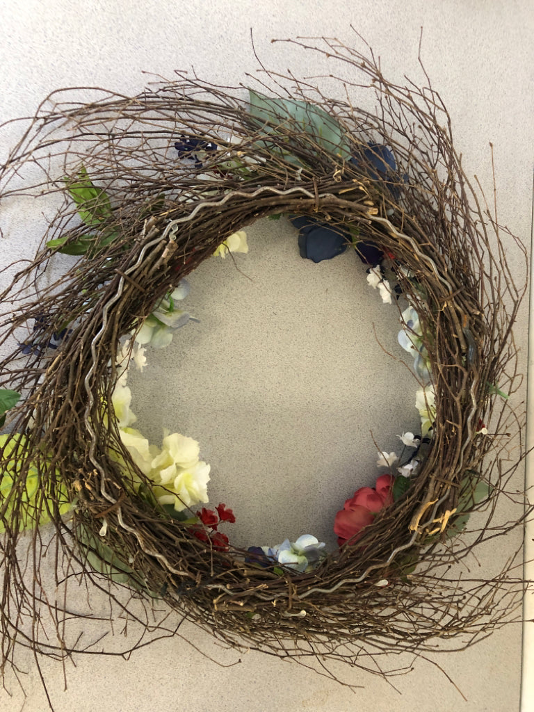 TWIG WREATH W COLORFUL FLORAL.