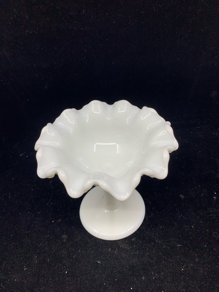 VTG MILK GLASS HOBNAIL FOOTED CANDY DISH.