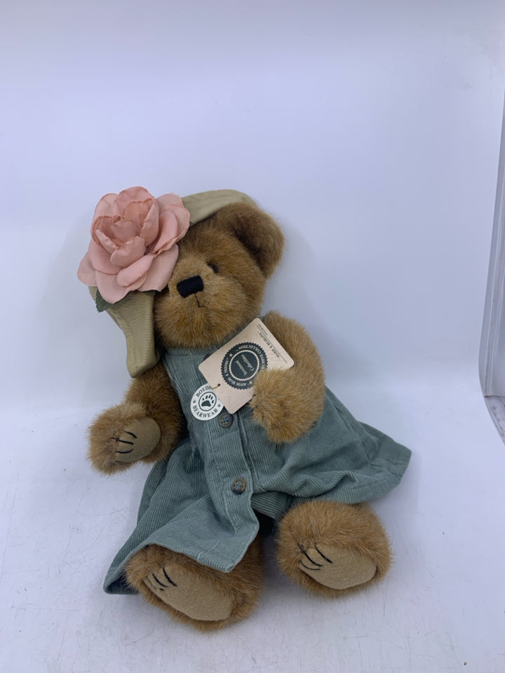 BROWN BEAR W/ BLUE DRESS TAN HAT BOYDS BEAR.