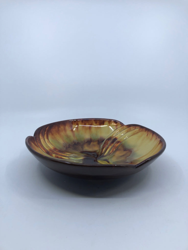 VTG BROWN YELLOW FLOWER BOWL.