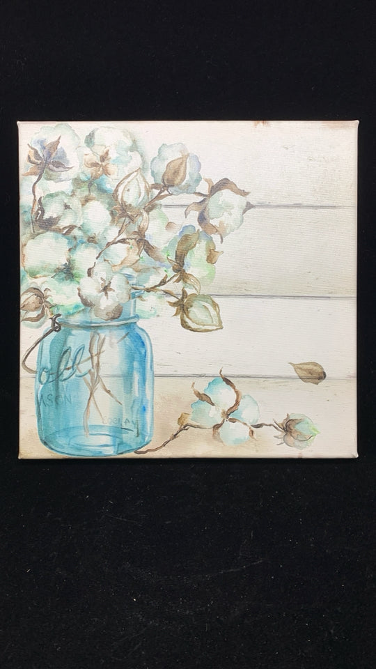 COTTON IN MASON JAR WATERCOLOR CANVAS.