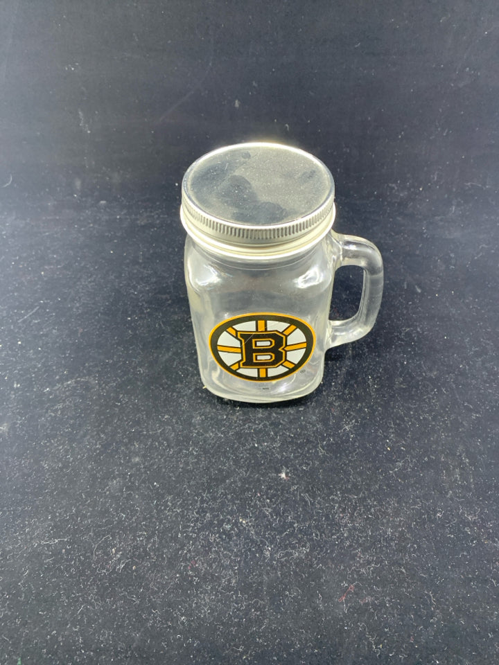 BRUINS MASON JAR MUG W LID.