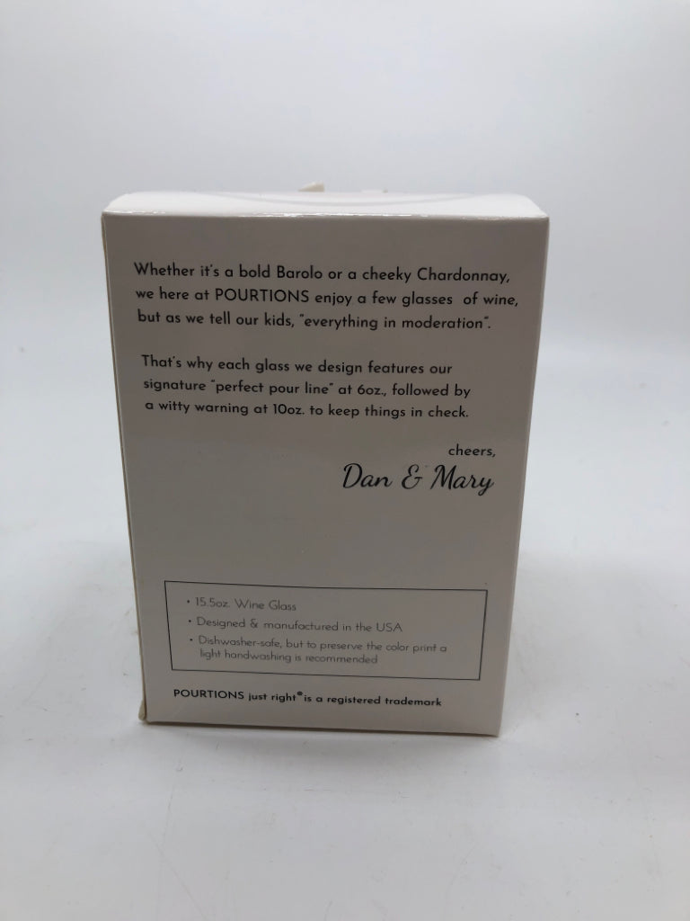 NIB MIND THE LINE STEMLESS WINE GLASS.