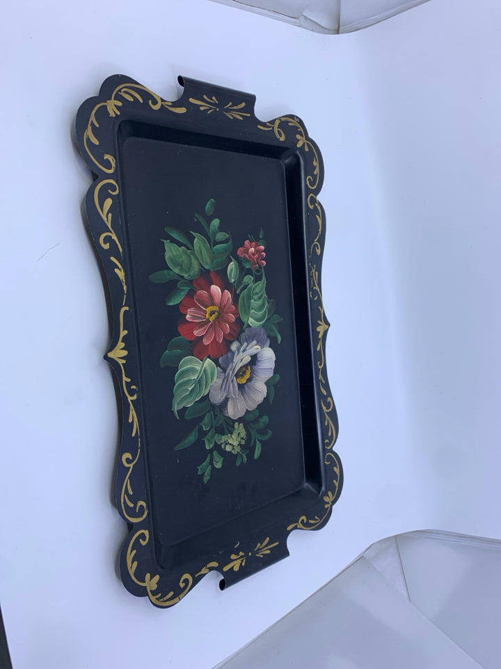 VTG BLACK PAINTED TRAY.