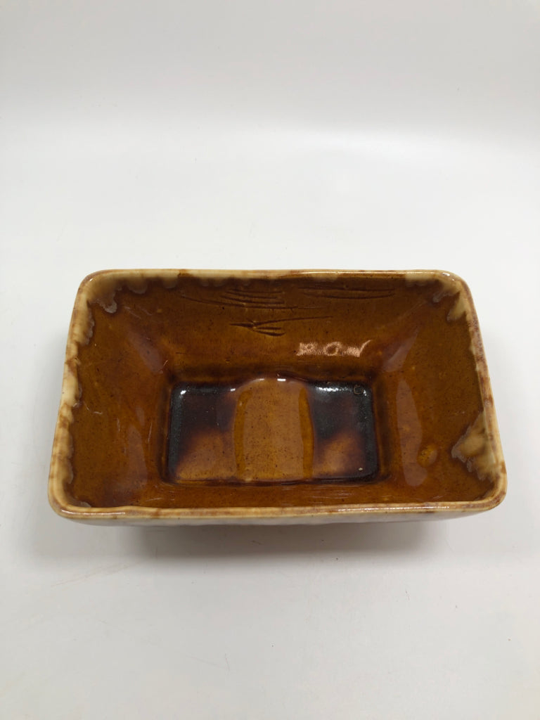 VTG BROWN DRIP GLAZE RECTANGLE POTTERY PLANTER.