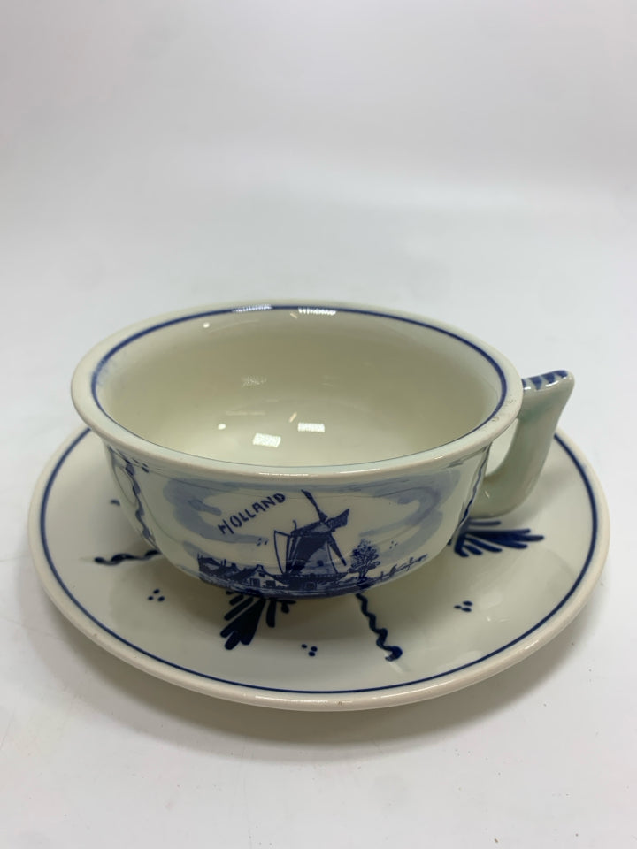 VTG HOLLAND BLUE FLOWER TEACUP/SAUCER.