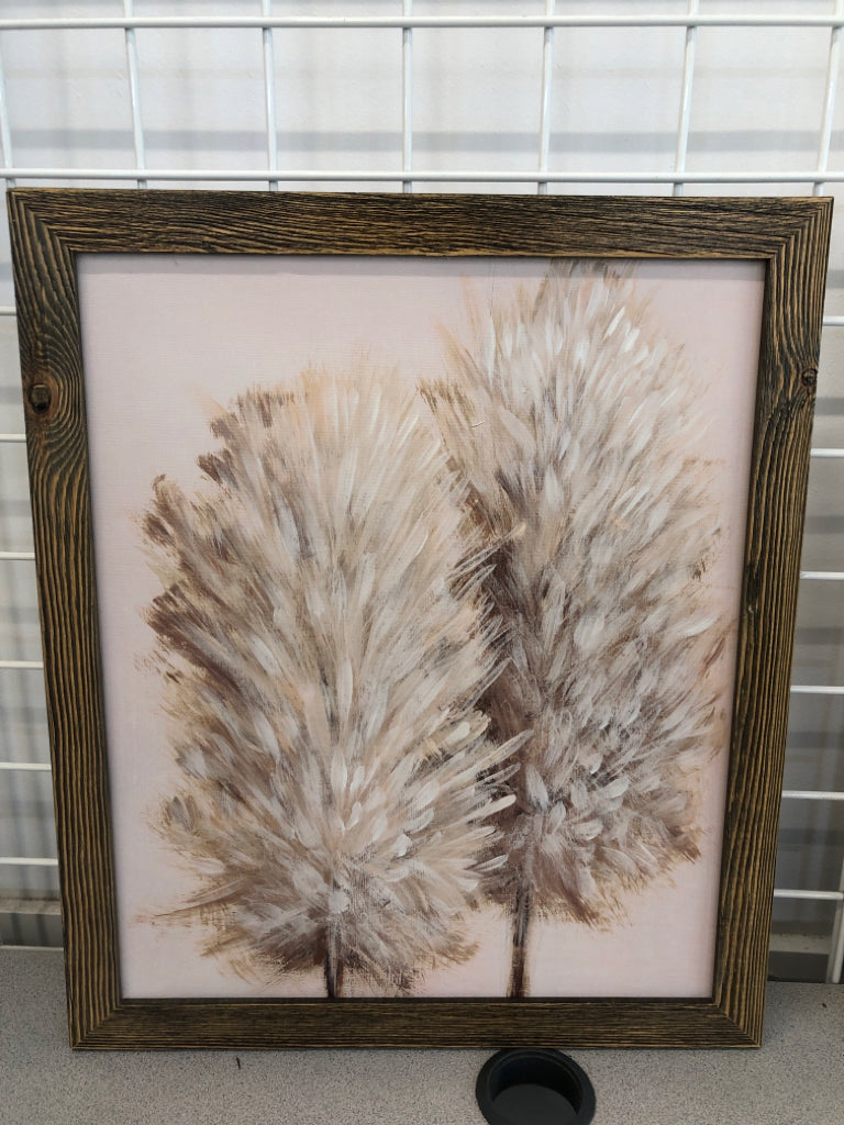 2 WHEAT CANVAS IN BROWN FRAME.