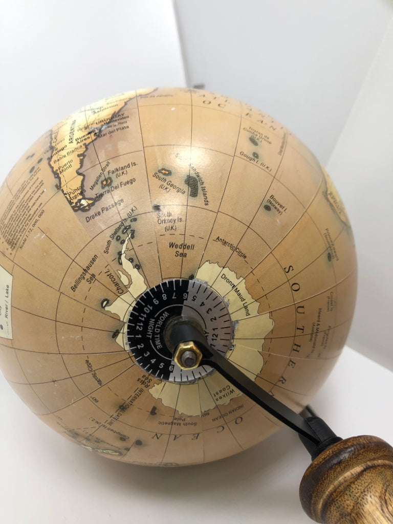 GLOBE DESK DECOR ON WOOD BASE.