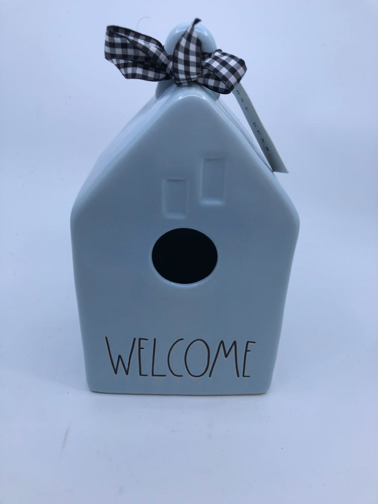PALE BLUE WELCOME RAE DUNN BIRD HOUSE.