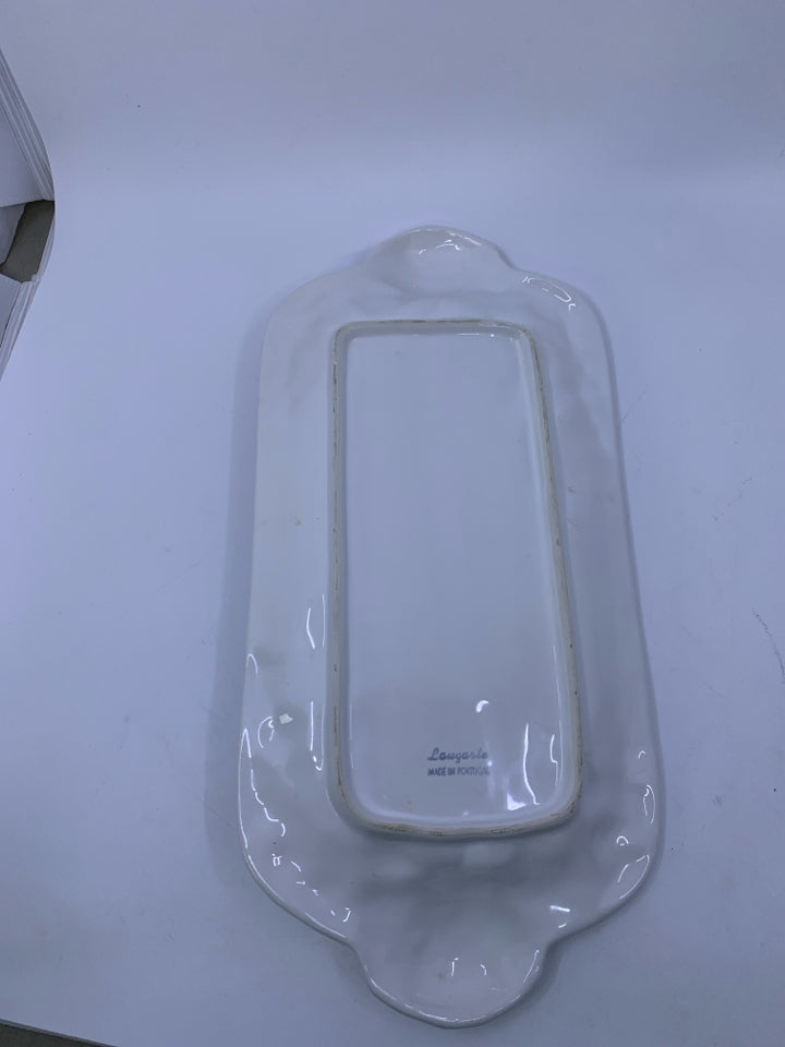 WHITE RECTANGLE TRAY W/ EMBOSSED GRAPES & VINES.