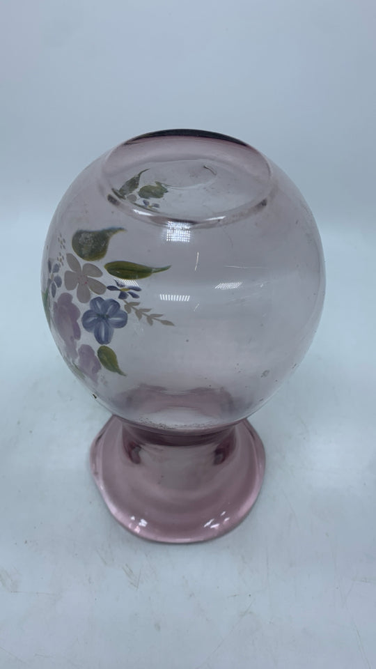 HAND-PAINTED PINK BLOWN GLASS VASE.