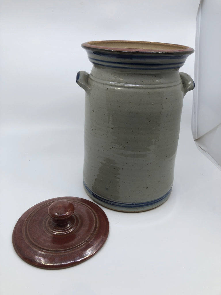 WESTMINSTER SALT GLAZE CROCK W LID.