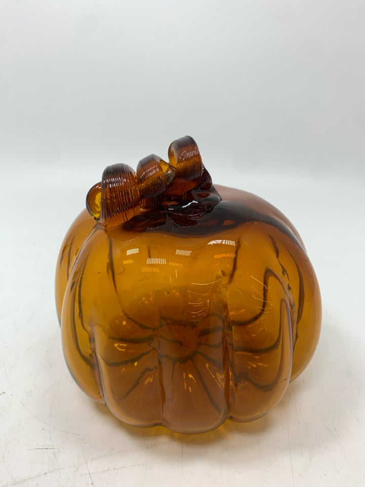 ORANGE BLOWN GLASS PUMPKIN.