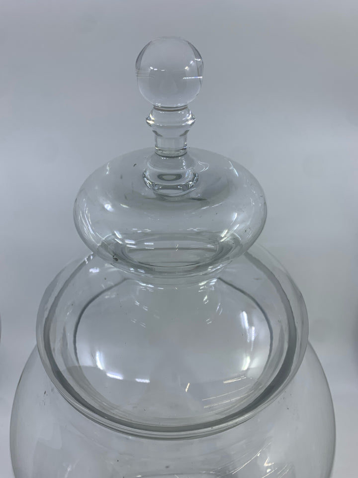 JUMBO CLEAR GLASS APOTHECARY JAR W/LID.
