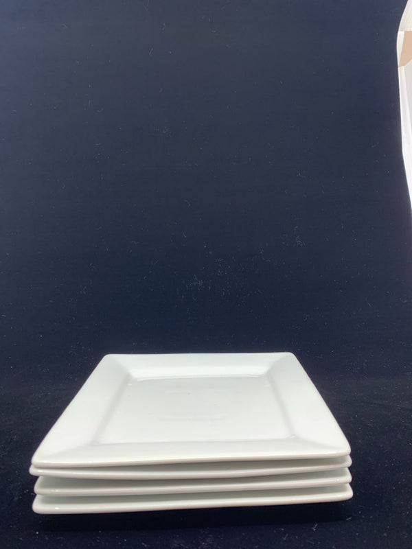 4 WHITE SQUARE PLATES APPETIZER PLATES.