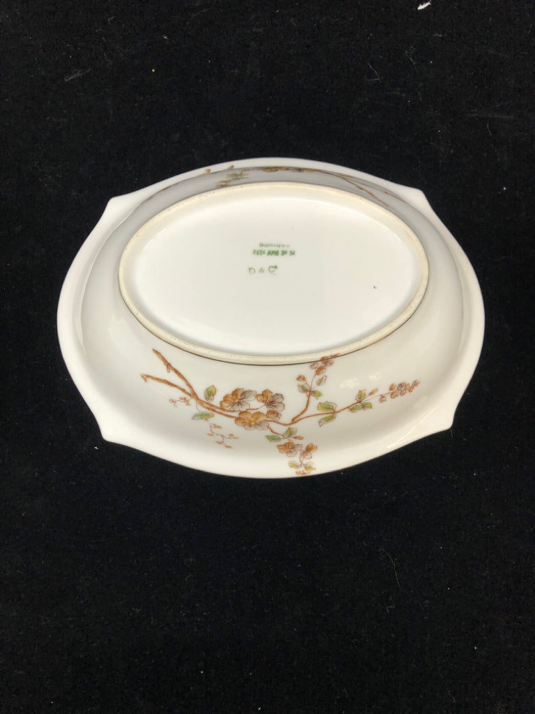VTG LIMOGES OVAL SERVING BOWL T&V MARGUERITE BROWN BLOSSOM.