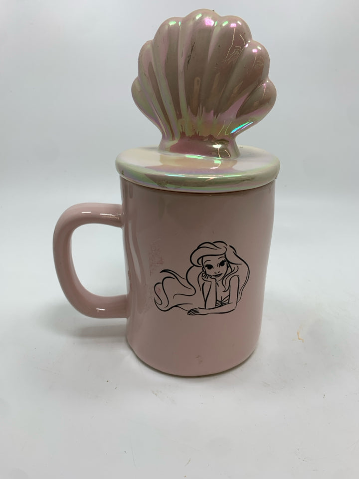 RAE DUNN PINK ARIEL MUG W/SEASHELL LID.