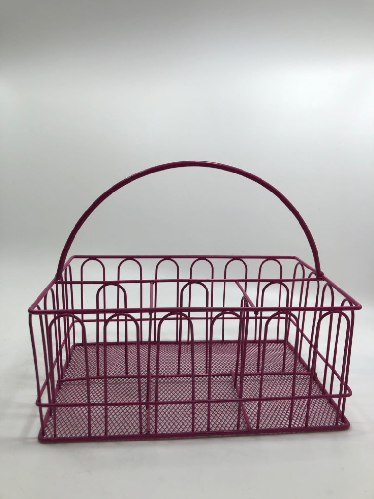 PINK METAL UTENSIL CADDY.