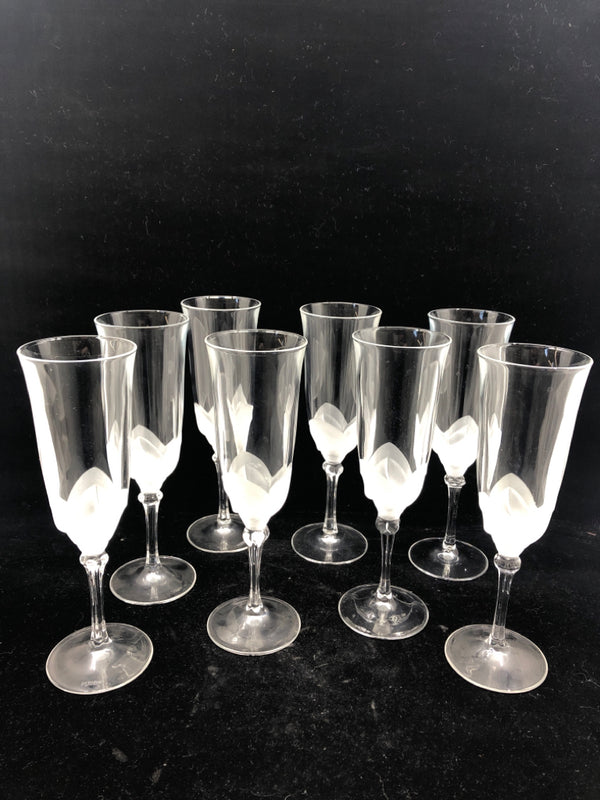 8 CLEAR & FROSTED TULIP CHAMPAGNE GLASSES-J G DURAND