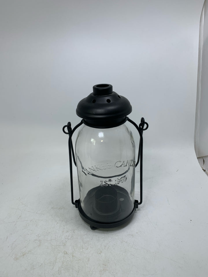BLACK LANTERN MASON JAR TEA LIGHT LAMP HOLDER .