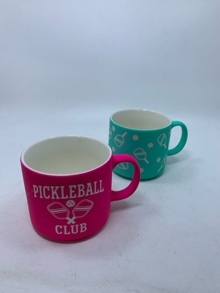 BLUE/PINK PICKLEBALL THEMED CLUB MUGS SUNDAY MORNING CERAMICS.