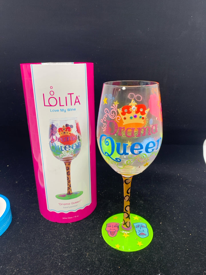 NIB LOLITA DRAMA QUEEN WINE GLASS.