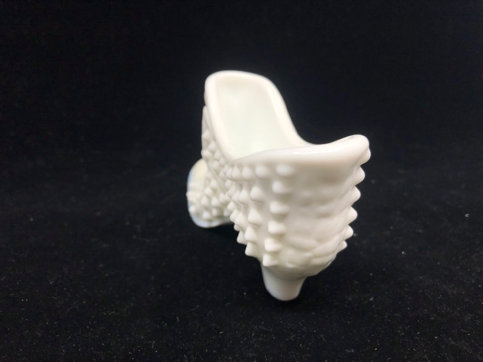 VTG FENTON MILK GLASS HOBNAIL VICTORIAN SHOE.