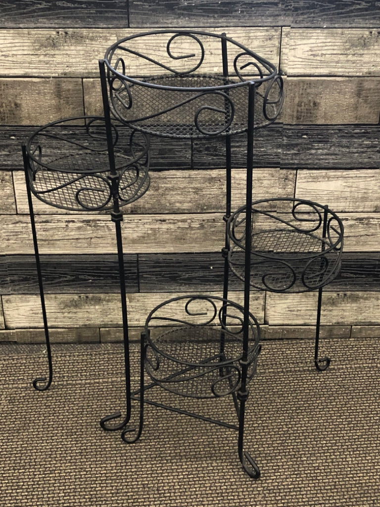 4 TIER METAL ADJUSTABLE BLACK PLANT STAND.