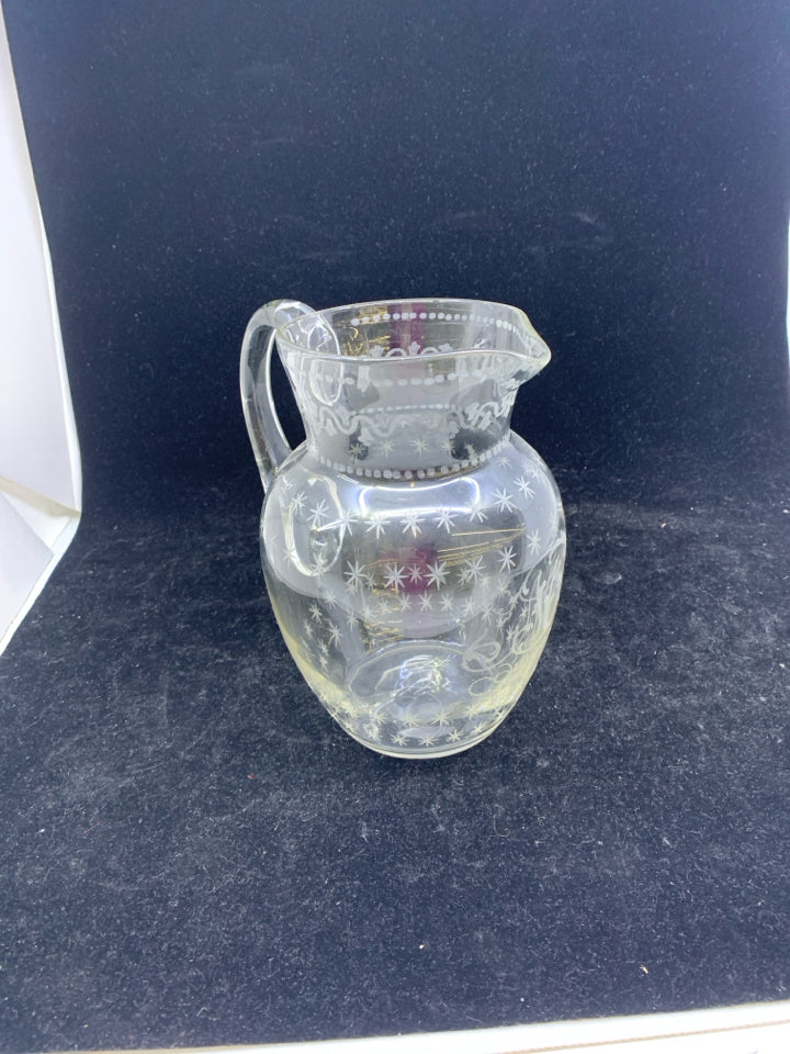 VTG ETCHED PITCHER W STAR PATTERN-1897.
