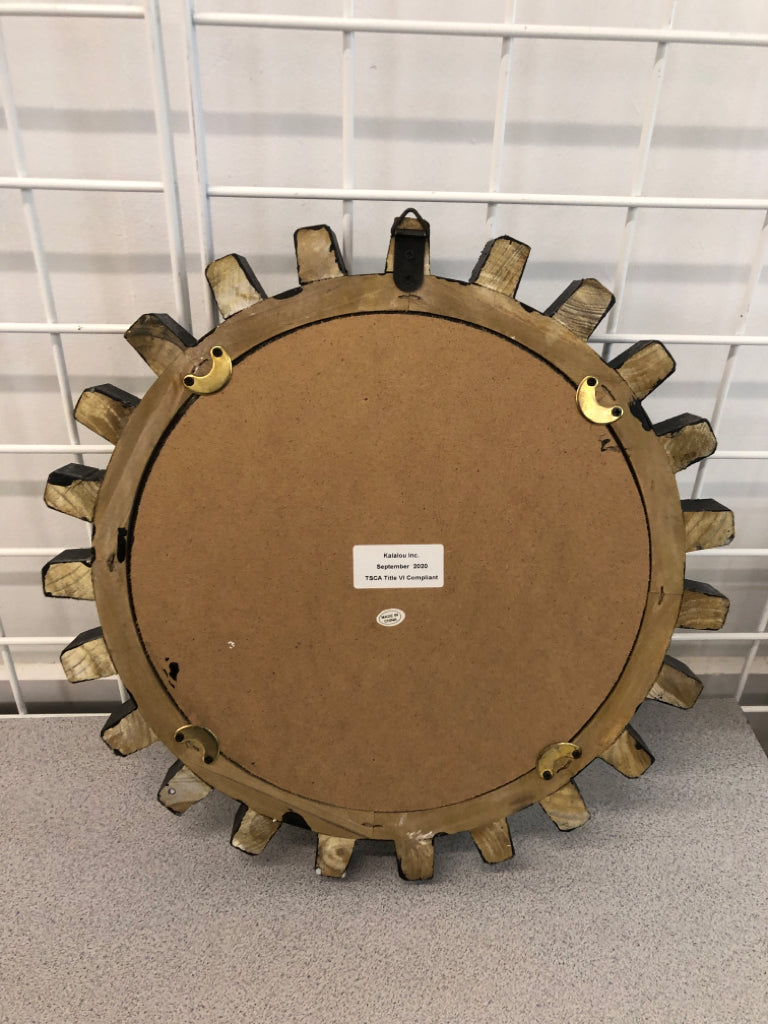 3PC WOOD COG WHEEL WALL MIRRORS.