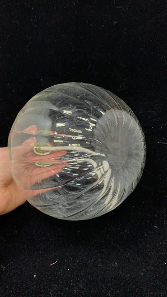 LARGE RIBBED GLASS OIL LANTERN BALL.