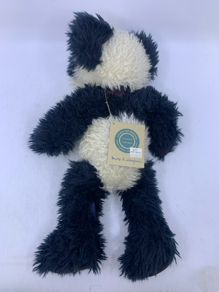 SHAG PANDA BEAR W/ PLAID BOW.
