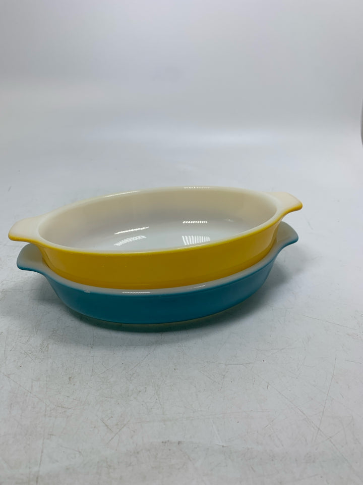 VTG 2  BLUE/YELLOW PIXIE AU GRATIN CASSEROLE DISHES #700.