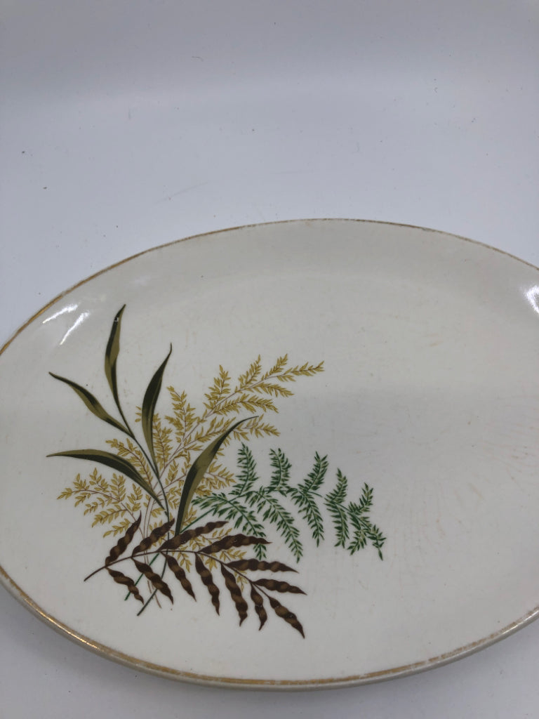 VTG OVAL SERVING PLATTER BROWN,YELLOW,GREEN LEAVES.