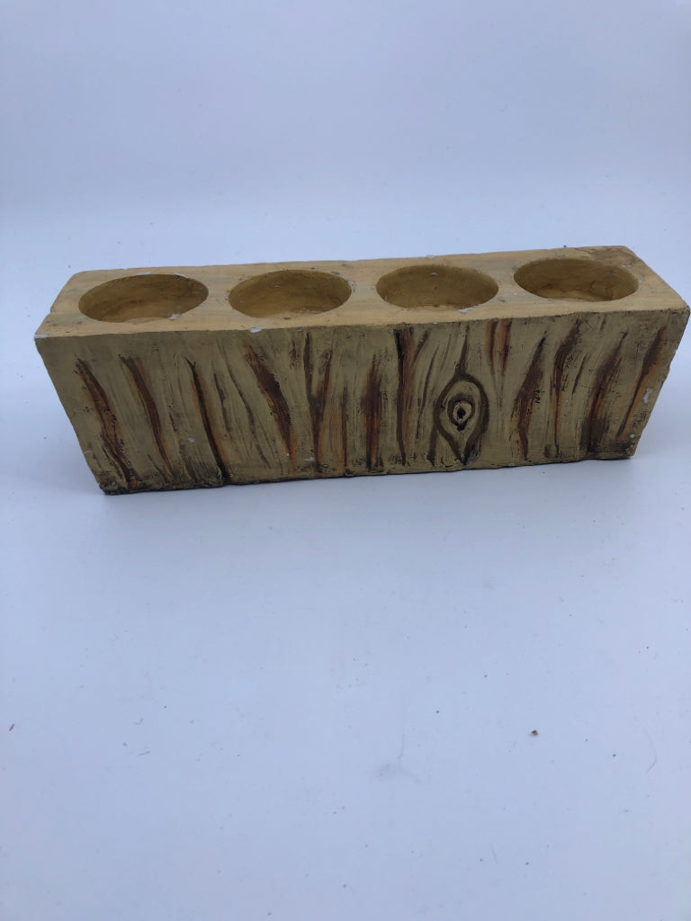 DECORATIVE WOOD CANDLE HOLDER.