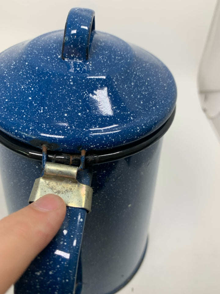VTG SPECKLED ENAMEL STOVE TOP COFFEE POT W/ LID.