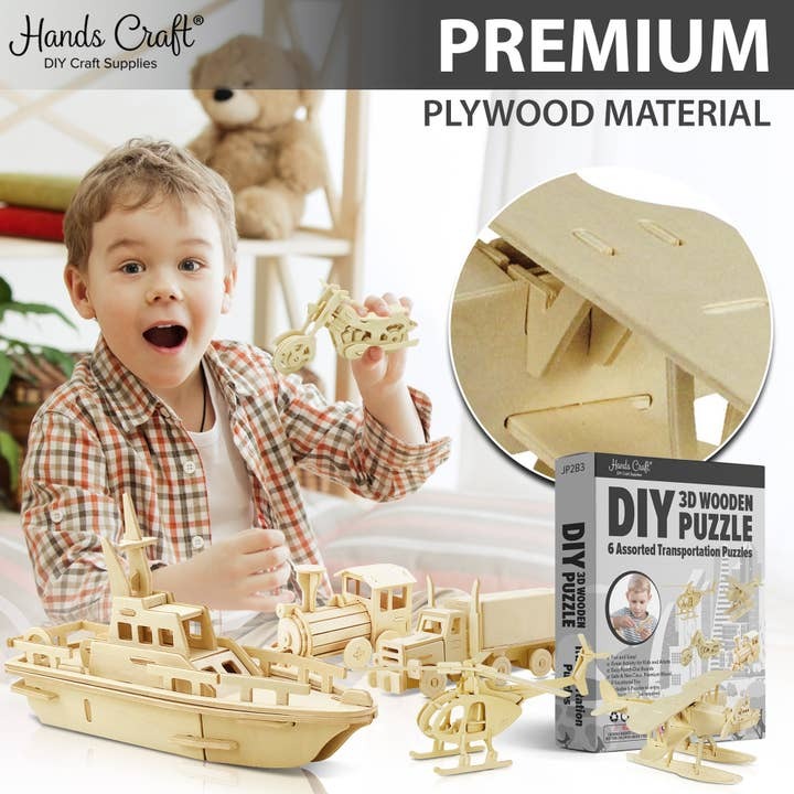 DIY 3D Wooden Puzzle Bundle Set: Set of 6 Transportation