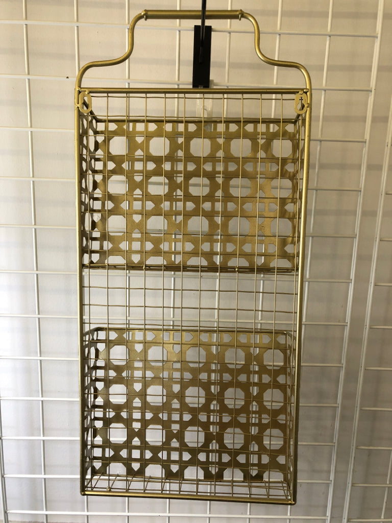 GOLD METAL 2 TIER WALL FILING BASKET WALL ART.